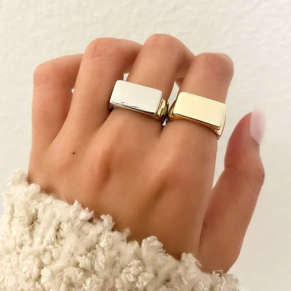 925 Sterling Silver Chunky Bar Ring Statement Ring Thick Ring - Picture 1 of 7